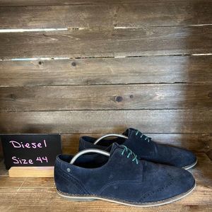 Mens Diesel Blue Suede Wingtip Brogue Derby Dress Shoes Size EU 44 US 10.5 M GUC
